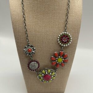 Lia Sophia Silver-Tone Floral Necklace with Coral, Lime and Fuchsia Accents